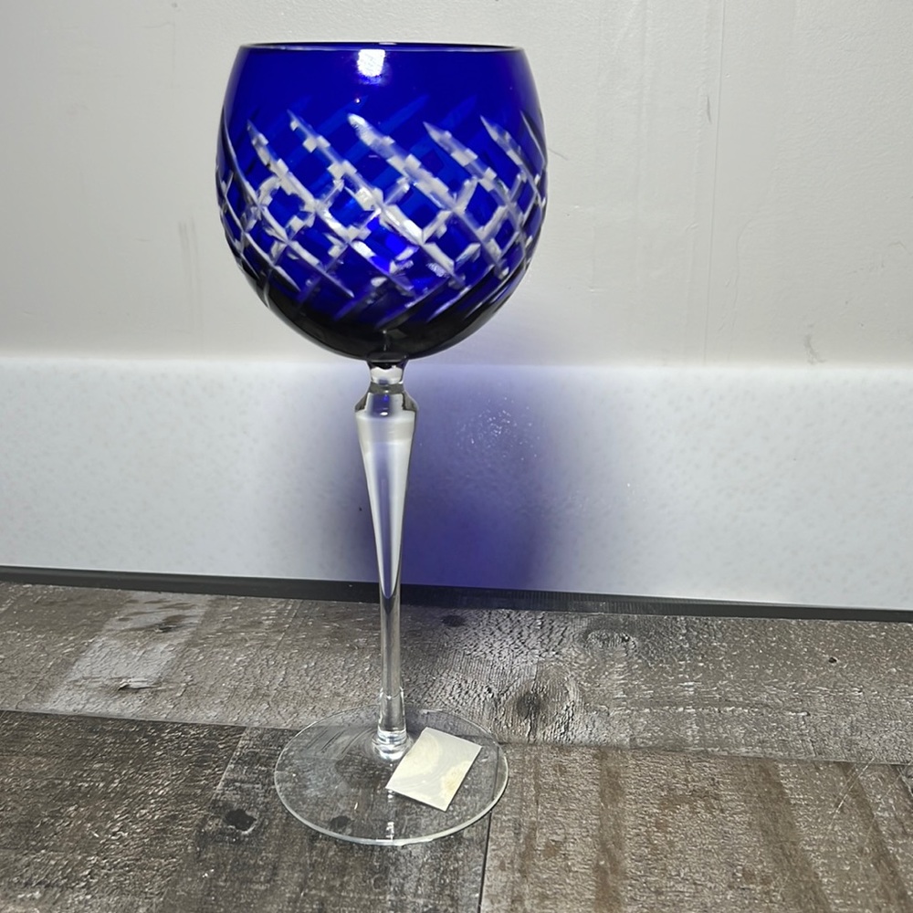 Vintage 60's Handmade Glass Crystal Tall Stemware Made in Romania with Tags